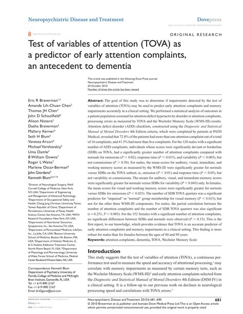 Test of variables of attention (TOVA) as a predictor of early .
